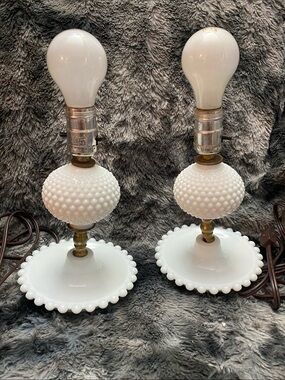 Pair of White Hobnail Milk Glass Table Lamps - Classic Home Accent